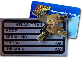 Atlas Trailer ownership card - ask to see this when buying an Atlas trailer - it may be stolen